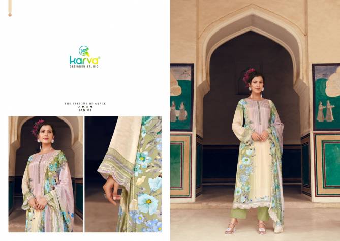 Jannat By Karva designer Viscose Muslin Digital Printed Dress Material Wholesale Shop In Surat